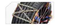 Close-up image of the adjustment lock mechanism on a snow and mud road tire chain.