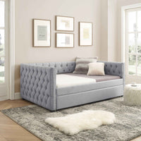Daybed with Trundle Upholstered Tufted Sofa Bed, with Button and
