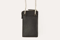 Pink crossbody phone wallet shown from side highlighting slim 1 inch depth.