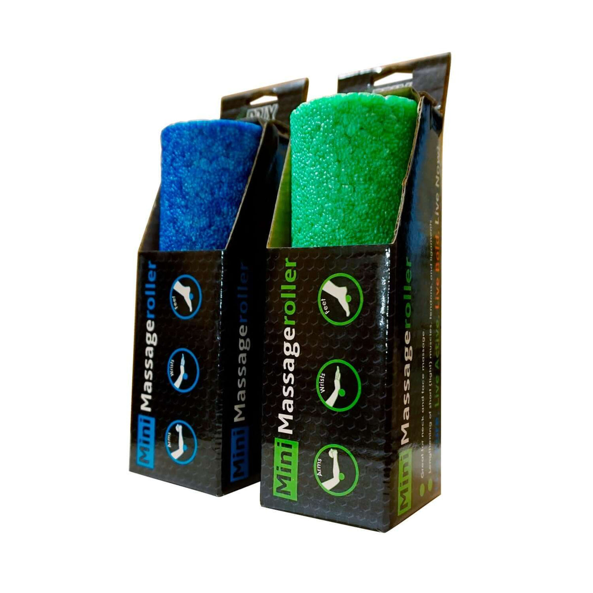 Close-up of PBLX Mini Foam Roller showing textured surface for muscle relief.