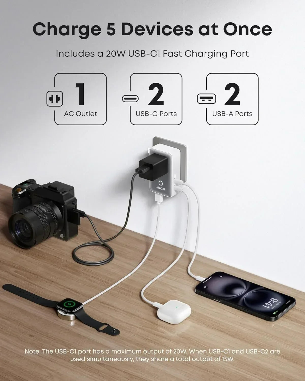 Anker Nano Travel Adapter (5-in-1, 20W, 1-Pack) - Trustymall