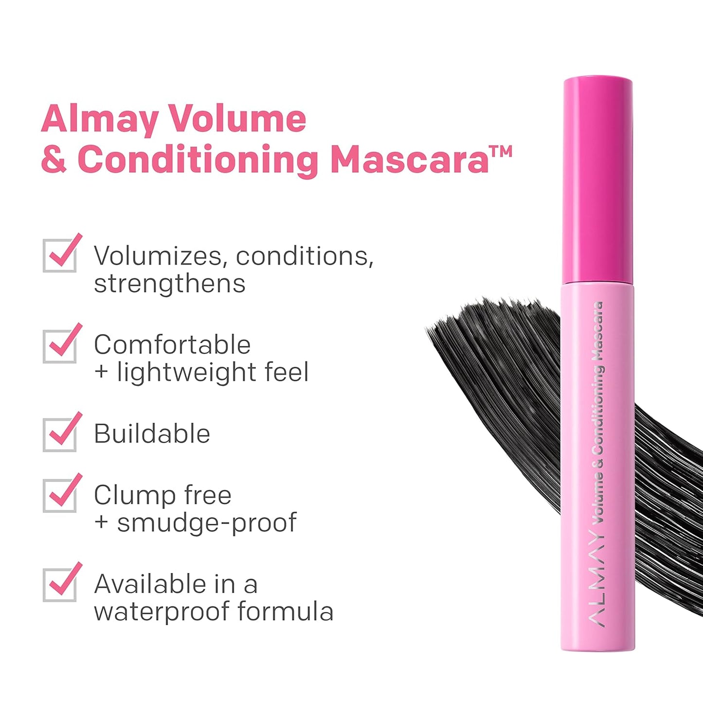 2-PACK Almay Volume & Conditioning Mascara, Hydrating All Day Wear, 10 Blackest Black, 0.27 fl oz.