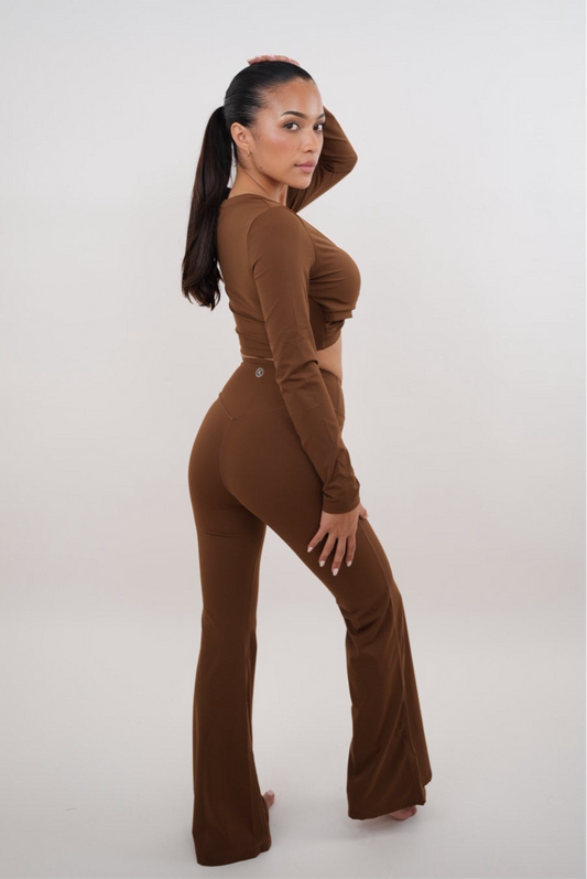 I Am Present Brown Stretch Flare Legging