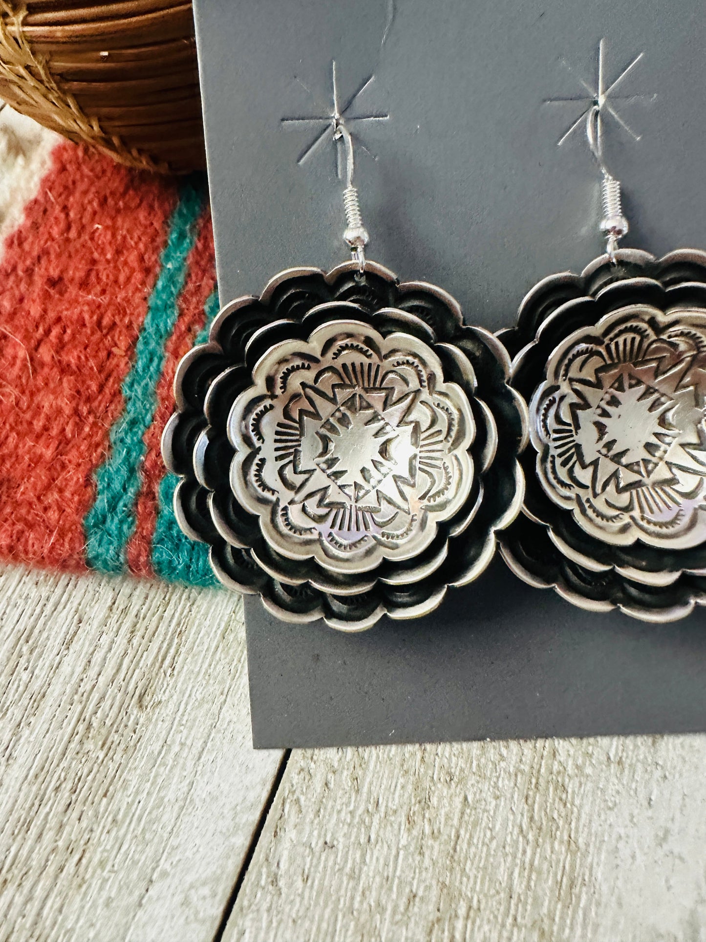 Handcrafted Sterling Silver Concho Dangle Earrings by Leander Tahe