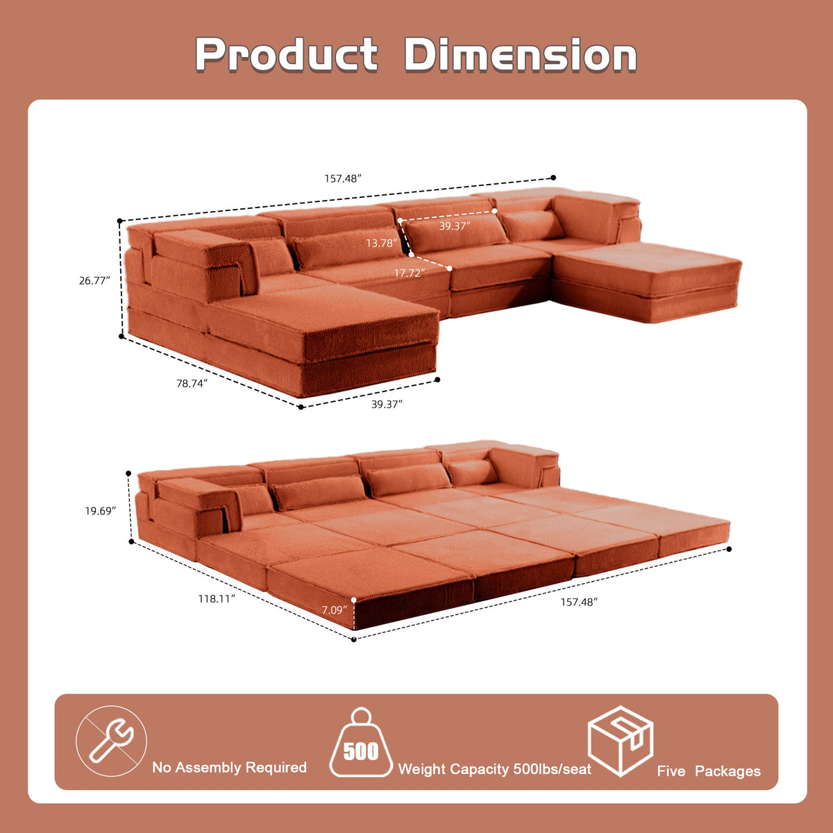 Compression Mahjong Sofa,Convertible Floor Sofa Bed,DIY Boneless
