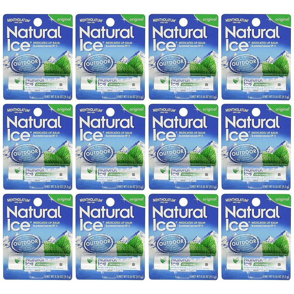 Mentholatum Natural Ice Original SPF 15 Medicated Lip Balm – 12 Count Pack