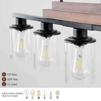 Farmhouse Industrial 5-Light Kitchen Island Pendant Light, Metal Wood