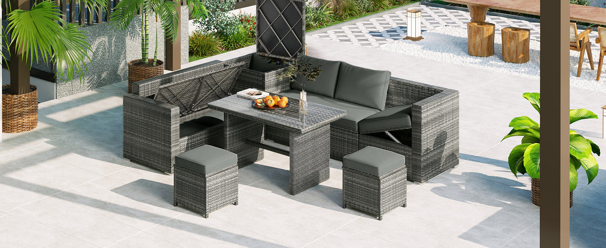 Outdoor 6-Piece All Weather PE Rattan Sofa Set, Garden Patio Wicker