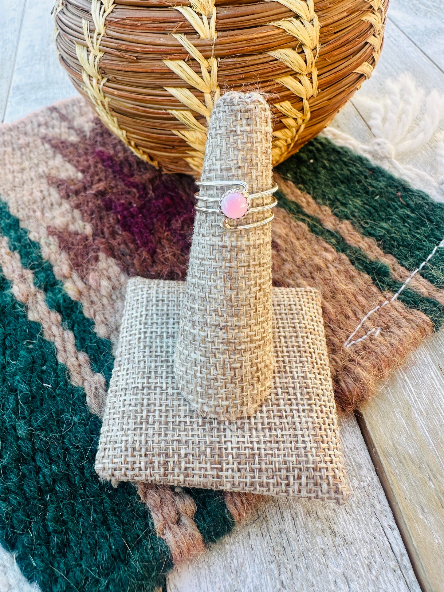 Handcrafted Queen Pink Conch & Sterling Silver Twisted Band Ring