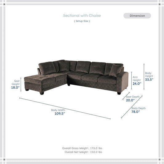 Emilio 2 Piece Reversible Sectional Sofa Chocolate