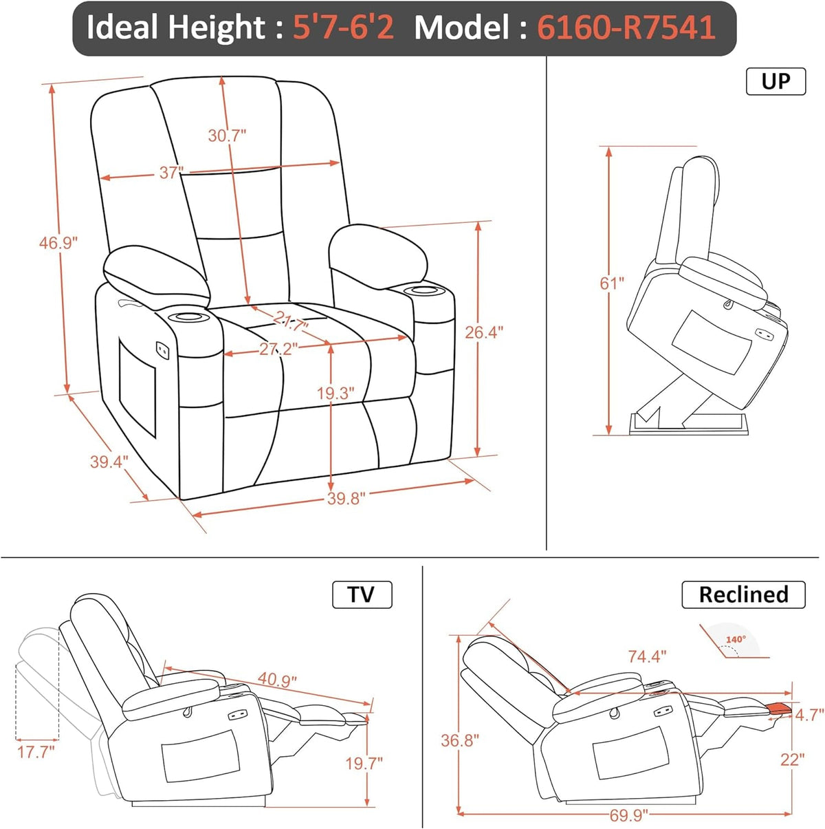 Beige Large Power Lift Recliner Chair With Massage And Heat