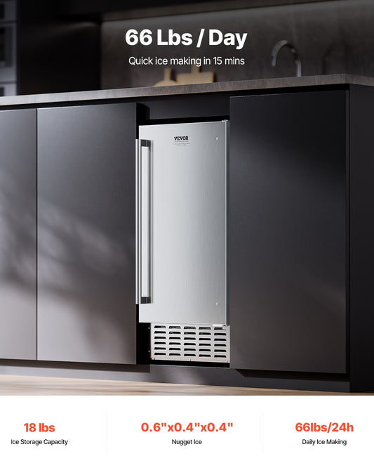 Undercounter Ice Maker 66 Lbs/Day Built-in Ice Maker Machine W/