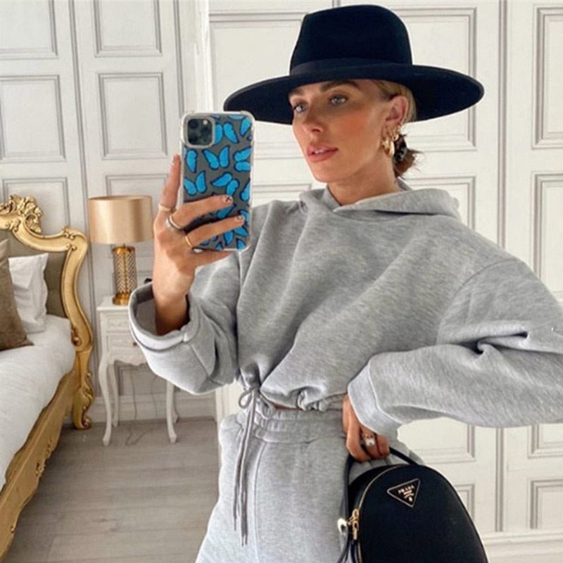 Women's 2-Piece Jogging Suit - Sexy Long Sleeve Hoodie Tracksuit