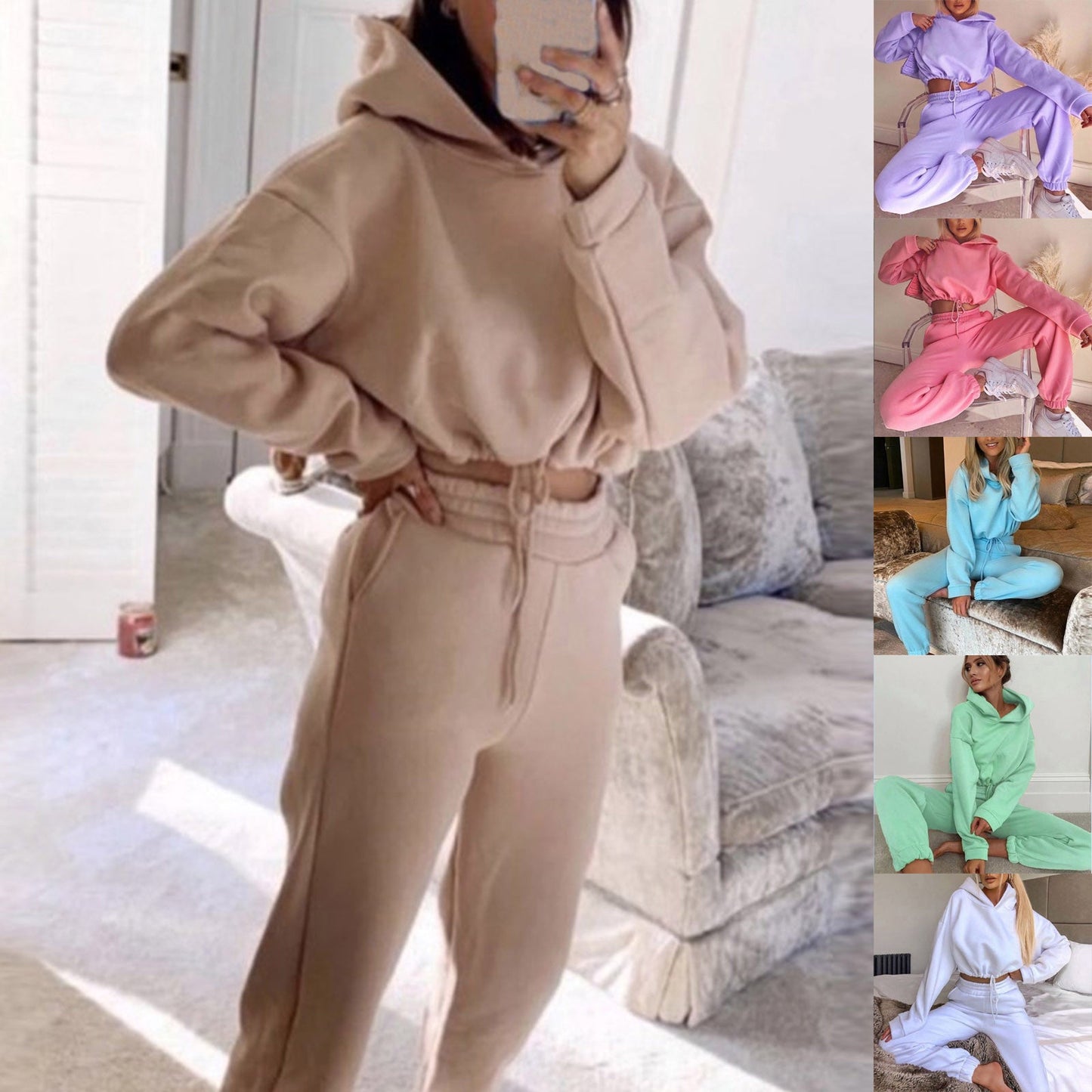 Women's 2-Piece Jogging Suit - Sexy Long Sleeve Hoodie Tracksuit