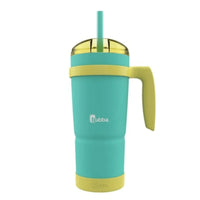 32oz insulated stainless steel tumbler with handle and straw on white background