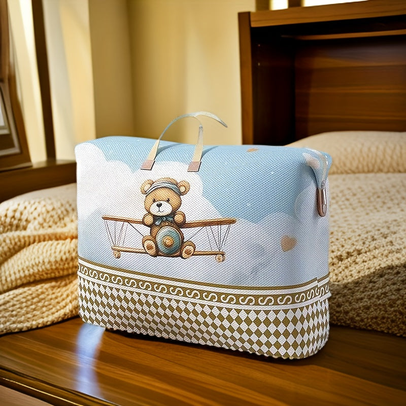 Adorable Bear Pilot Light Blue Storage Bag  Foldable Organizer