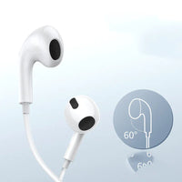 White Type-C wired headset earplugs and plug connector on a plain white background.