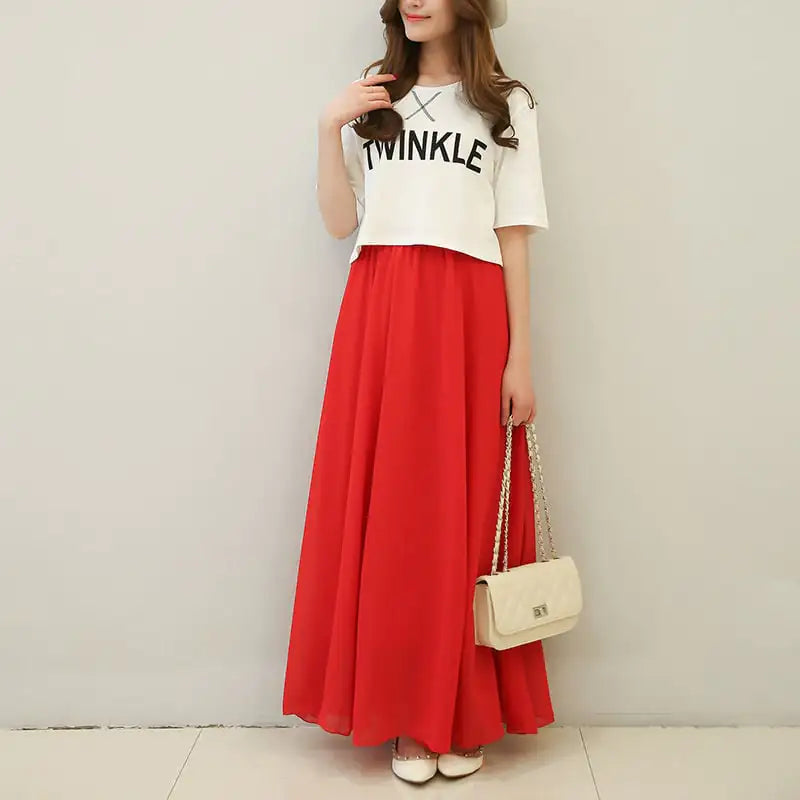 Half-Length Plus Size High Waist Chiffon Skirt