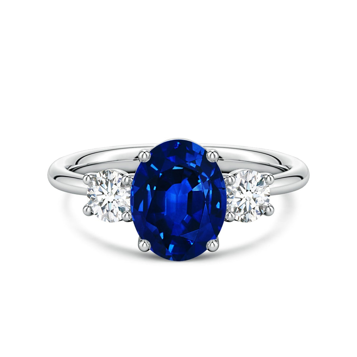 2.50 CTW Oval Lab-Grown Blue Sapphire Diamond Three-Stone Engagement