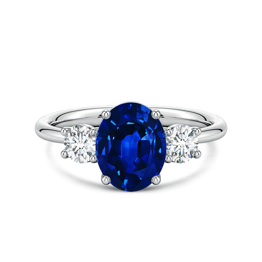 2.50 CTW Oval Lab-Grown Blue Sapphire Diamond Three-Stone Engagement