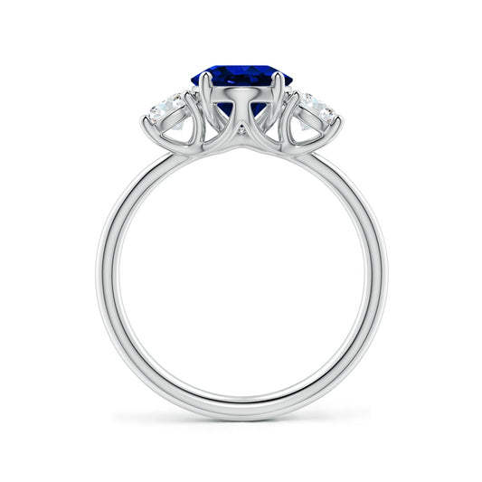 2.50 CTW Oval Lab-Grown Blue Sapphire Diamond Three-Stone Engagement