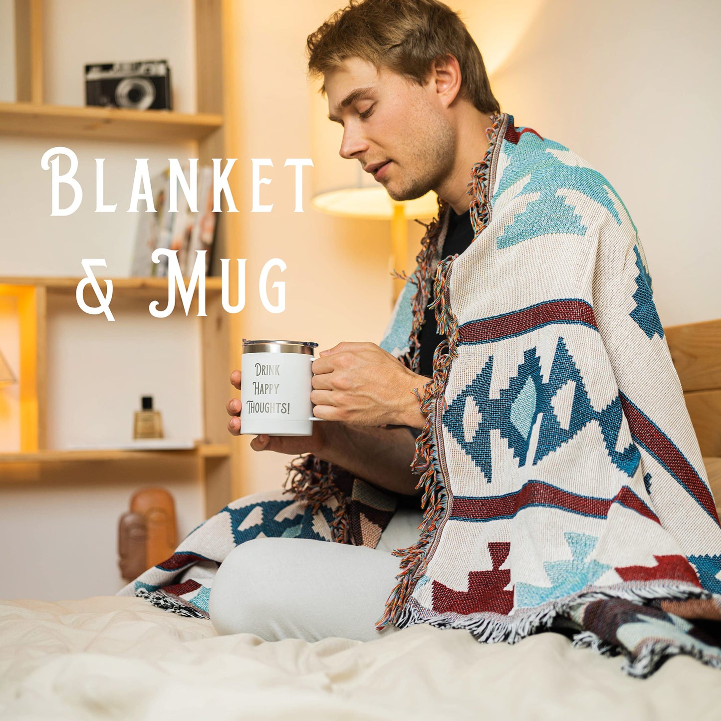 Get Well Soon Gift Basket Men | Care Package For Men | Includes Soft Blanket, Insulated Mug, Journal, Pen, Soap, and Cozy Socks | Packaged In a Vintage Gift Box