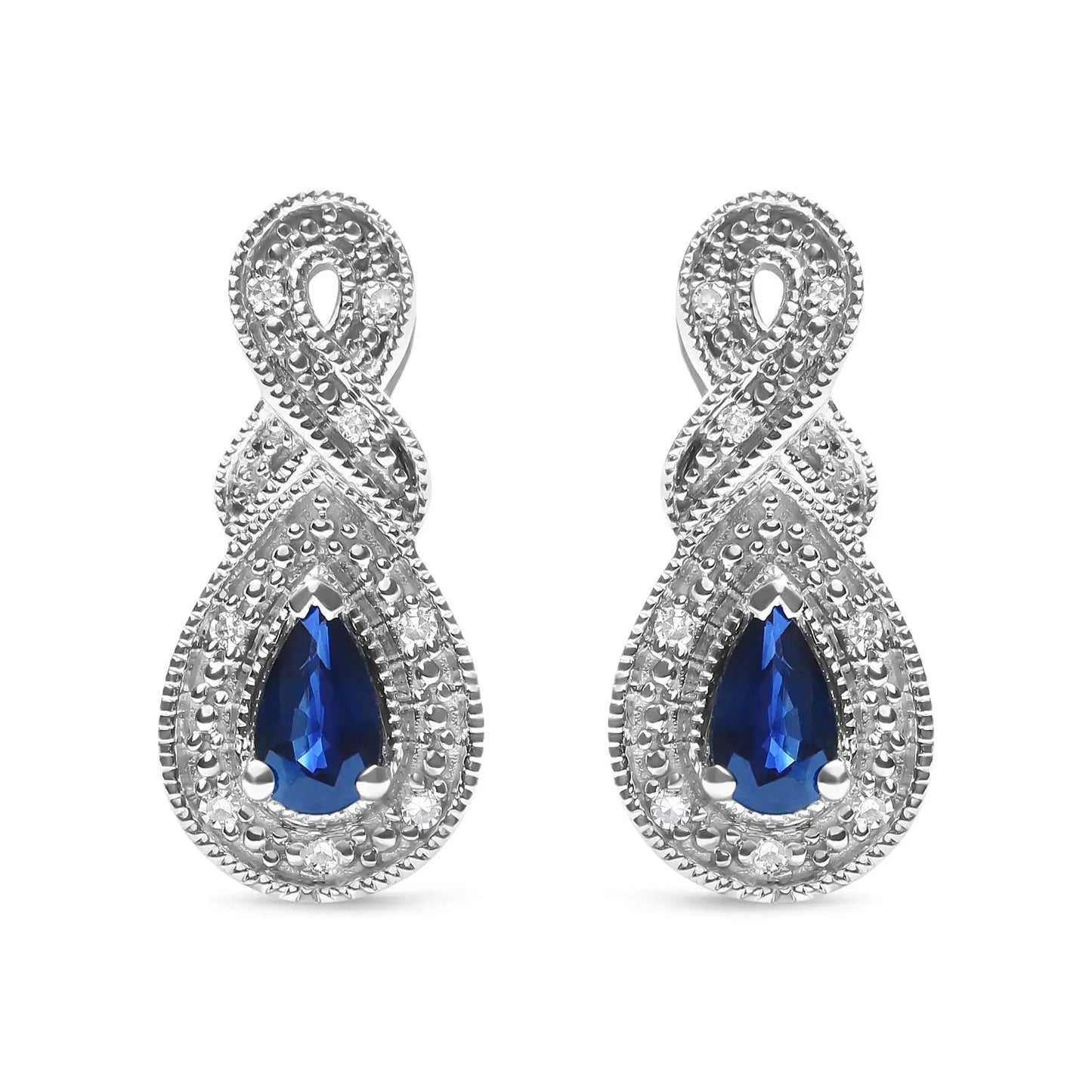 .925 Sterling Silver 4.5 x 3mm Pear Sapphire Gemstone and Diamond Accent Infinity Drop Stud Earrings (H-I Color, SI1-SI2 Clarity)