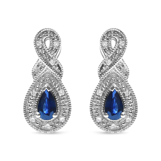 .925 Sterling Silver 4.5 x 3mm Pear Sapphire Gemstone and Diamond Accent Infinity Drop Stud Earrings (H-I Color, SI1-SI2 Clarity)