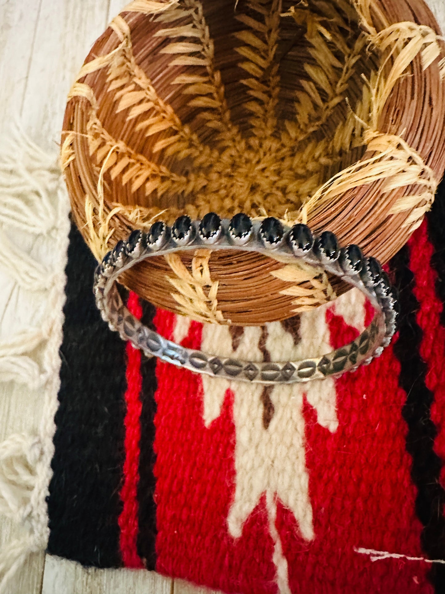 Handcrafted Onyx & Sterling Silver Bangle Bracelet by Leroy James