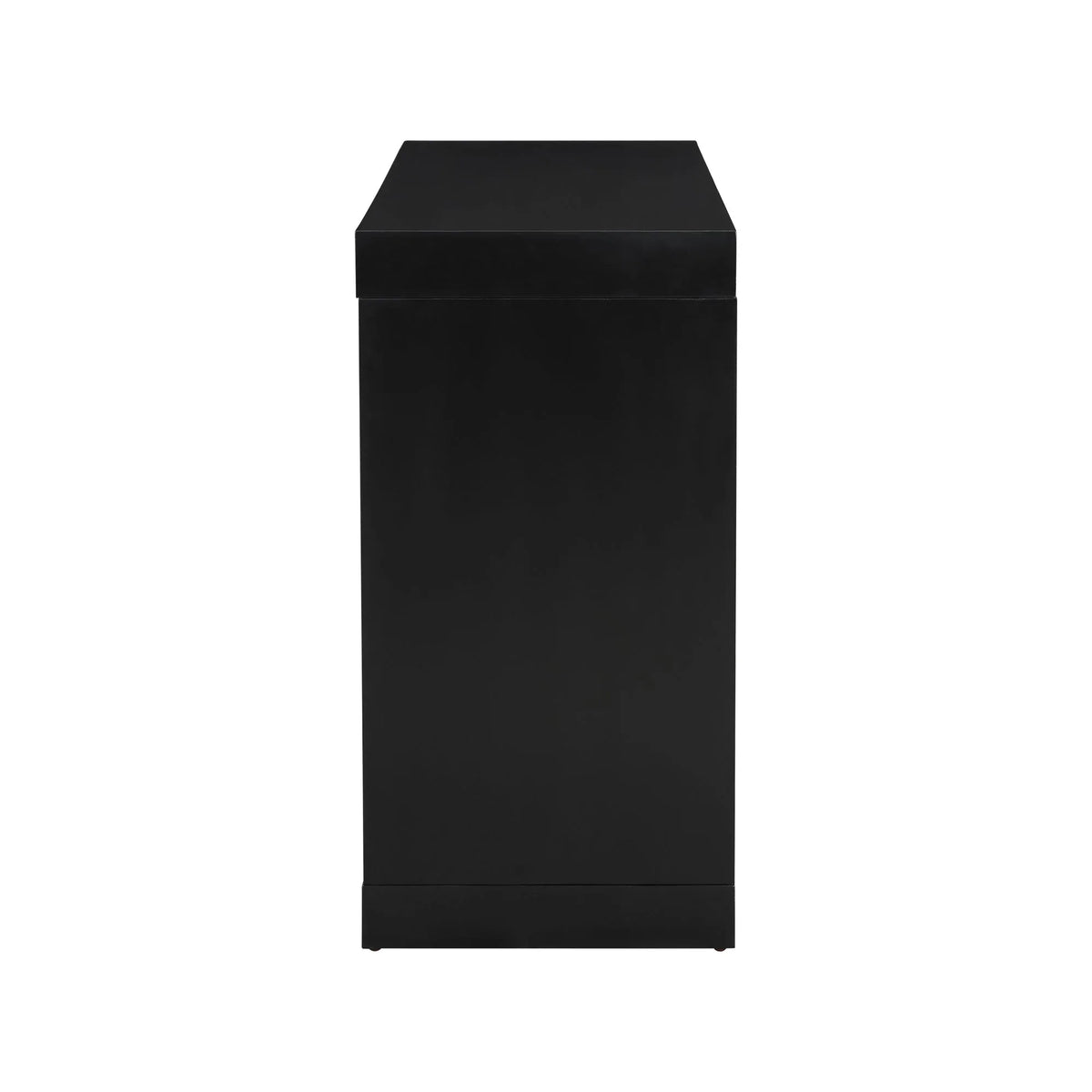 Entrance table with clean lines and modern black finish displayed with artwork above