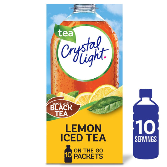 Crystal Light Lemon Iced Tea Naturally Flavored Powdered Drink Mix, 10 Ct On The Go Packets