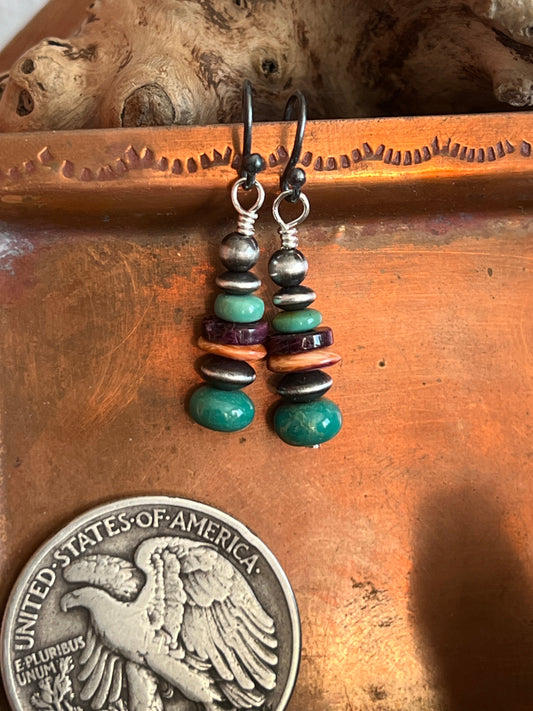 Handcrafted Summer Lovin’ Sterling Silver, Turquoise and Spiny Oyster Beaded Drop Earrings