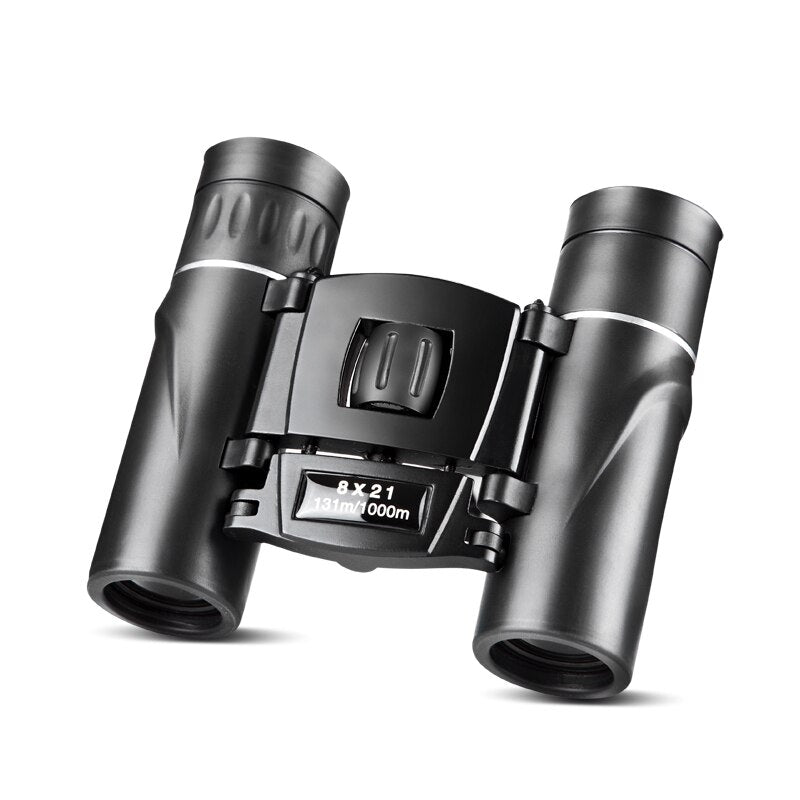8x21 Compact Zoom Binoculars Long Range Folding HD Powerful Mini Telescope Bak4 FMC Optics Hunting Sports Black Kids Telescope