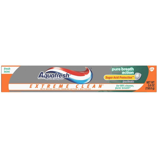 Aquafresh Extreme Clean Pure Breath Action Fluoride Toothpaste, Fresh Mint, 5.6 Ounce