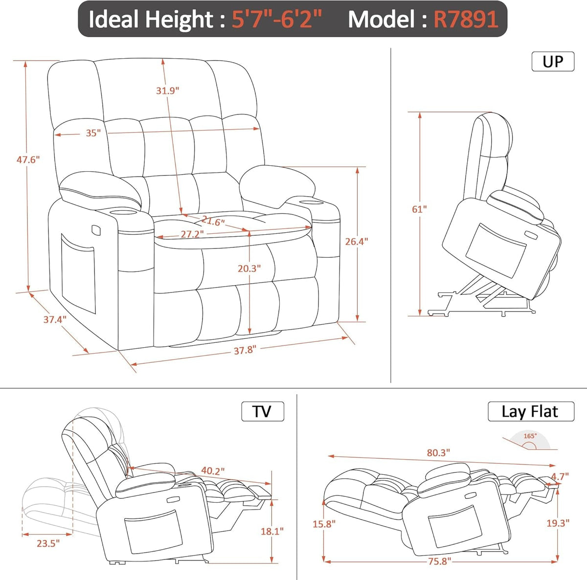 Large Power Lift Recliner With Massage And USB Ports