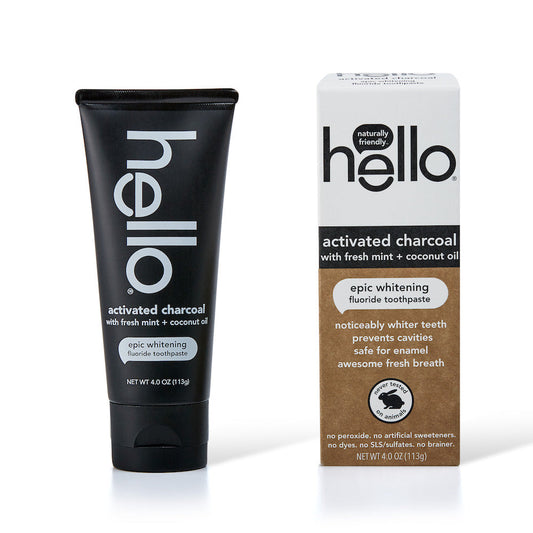 Hello Activated Charcoal Fluoride Whitening Toothpaste, Fresh Mint + Coconut Oil, 4 Oz