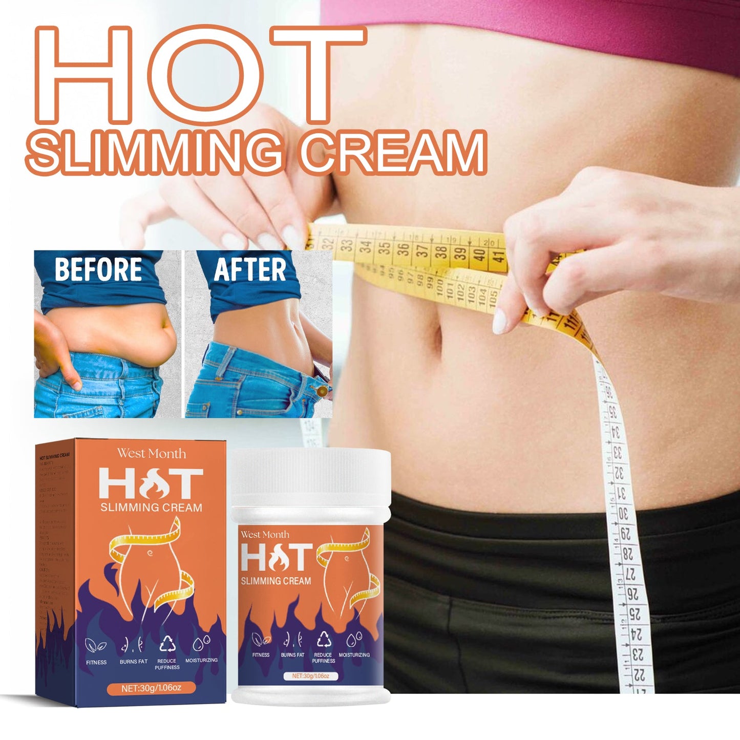 Hot Slimming Cream, Massage Firming Skin Tummy Arms Thighs Fat Body Sculpting Cream