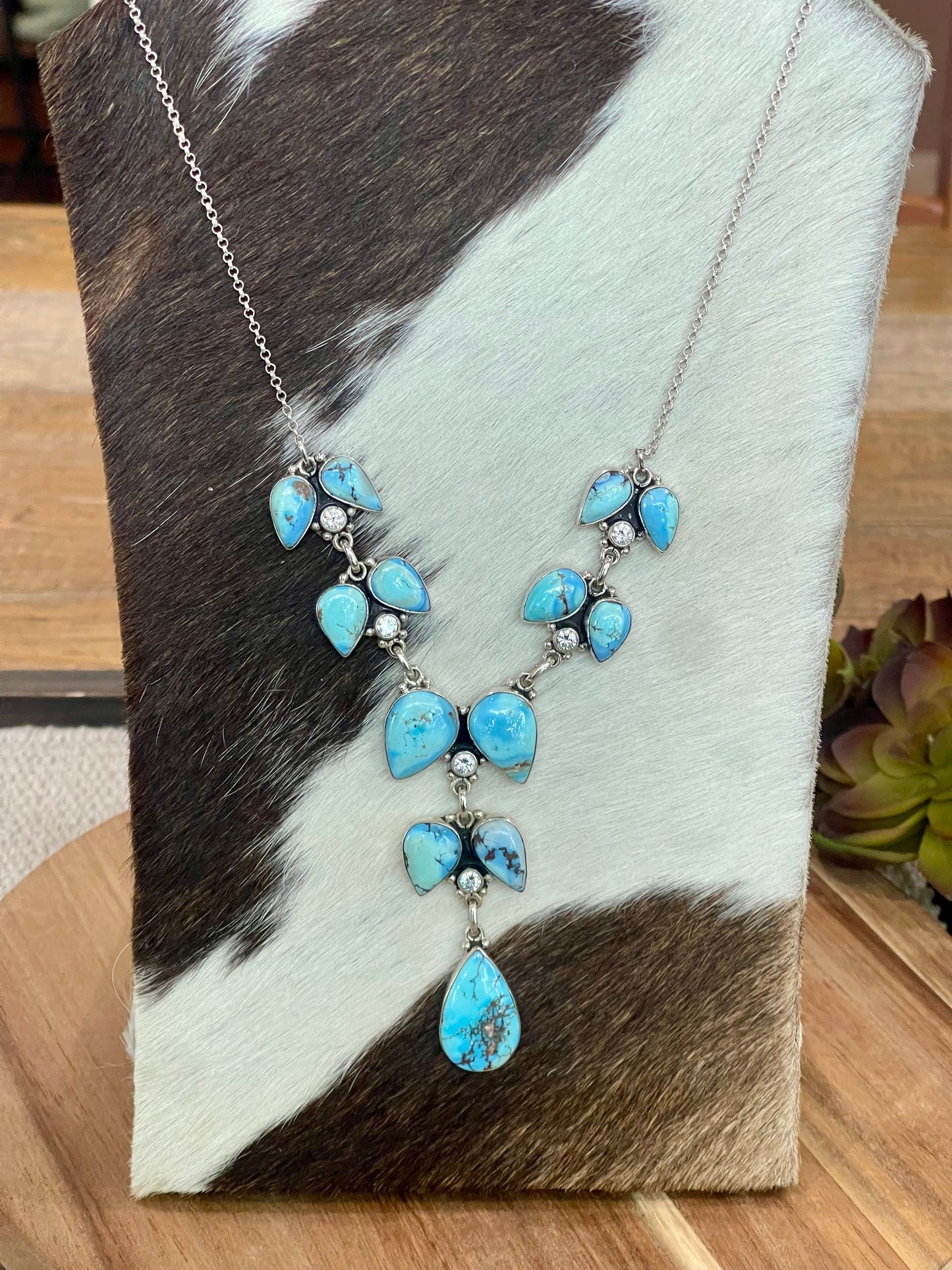 Handmade Sterling Silver, CZ & Golden Hills Cluster Necklace