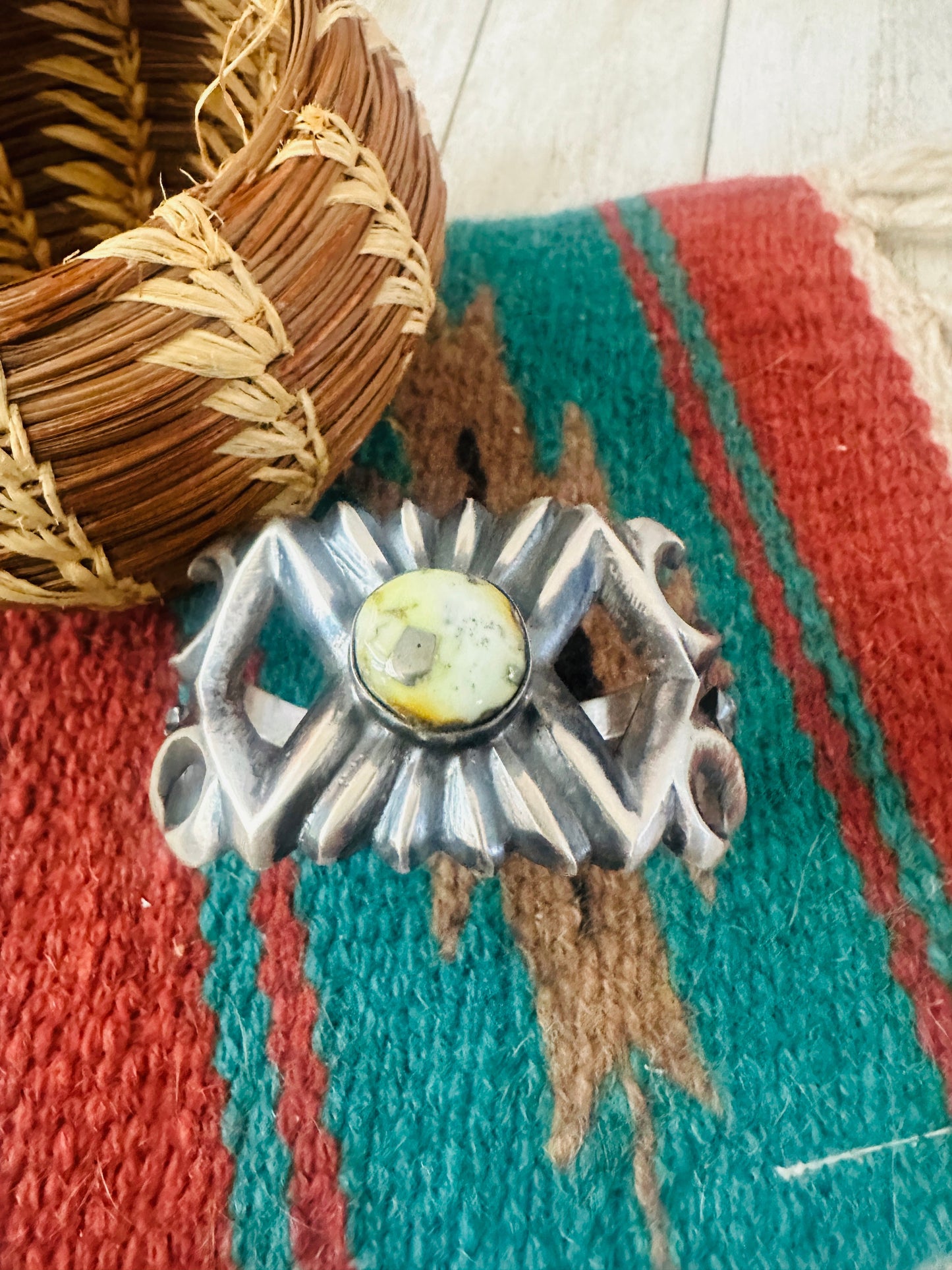 Handcrafted Old Pawn Sterling Silver & Palomino Turquoise Cuff Bracelet by Chimney Butte