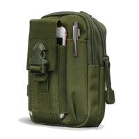 Black tactical MOLLE waist pouch open showing organized storage space and interior mesh pockets.