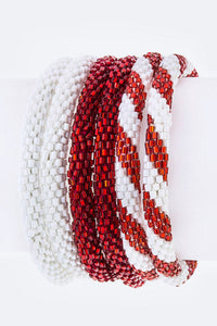Maroon & White Nepal Roll Up Bracelets Set