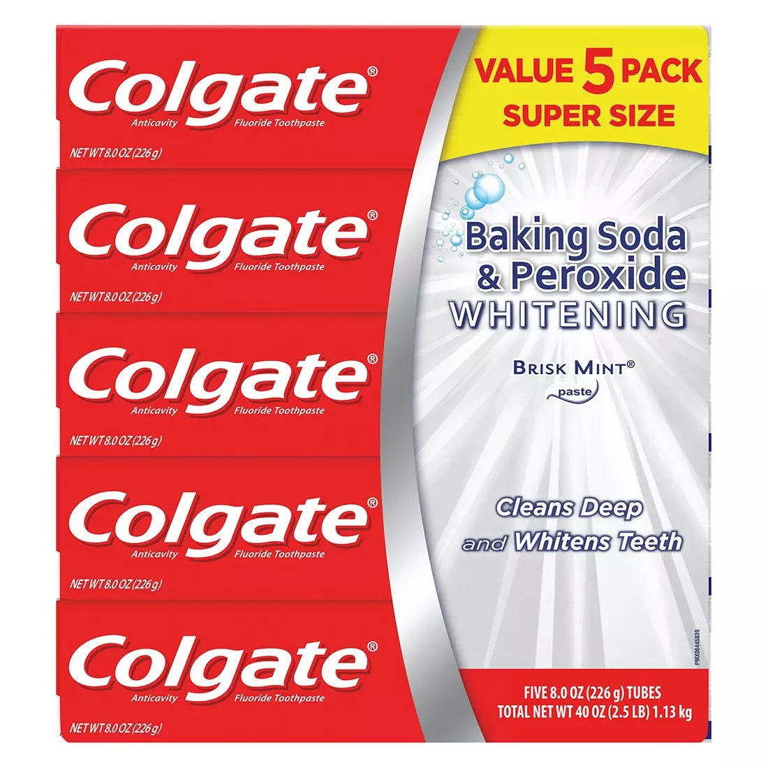 Colgate Baking Soda And Peroxide Whitening Toothpaste, Brisk Mint, 5 Pk./8 Oz