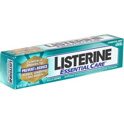 Listerine Essential Care AntiPlaque AntiGingivitis And AntiCavity Fluoride Toothpaste, Powerful Mint Gel