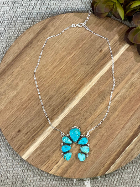 Handmade Sterling Silver & Sonoran Mountain Turquoise Naja Cluster Necklace