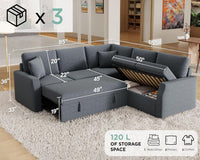Oversized L Shaped Sleeper Sectional Sofa With Storage