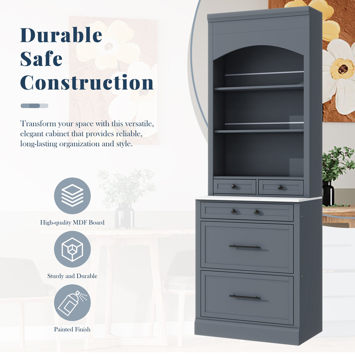 Modern 83.7inch High Kitchen Pantry, Freestanding Tall Kitchen Hutch
