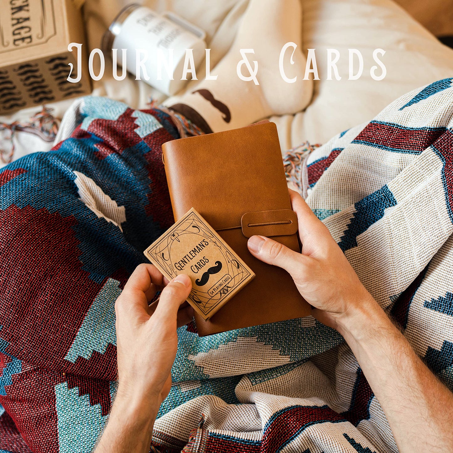 Get Well Soon Gift Basket Men | Care Package For Men | Includes Soft Blanket, Insulated Mug, Journal, Pen, Soap, and Cozy Socks | Packaged In a Vintage Gift Box