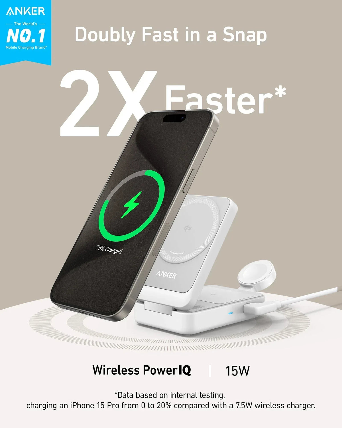 Anker MagGo Wireless Charging Station (Foldable 3-in-1) - Trustymall