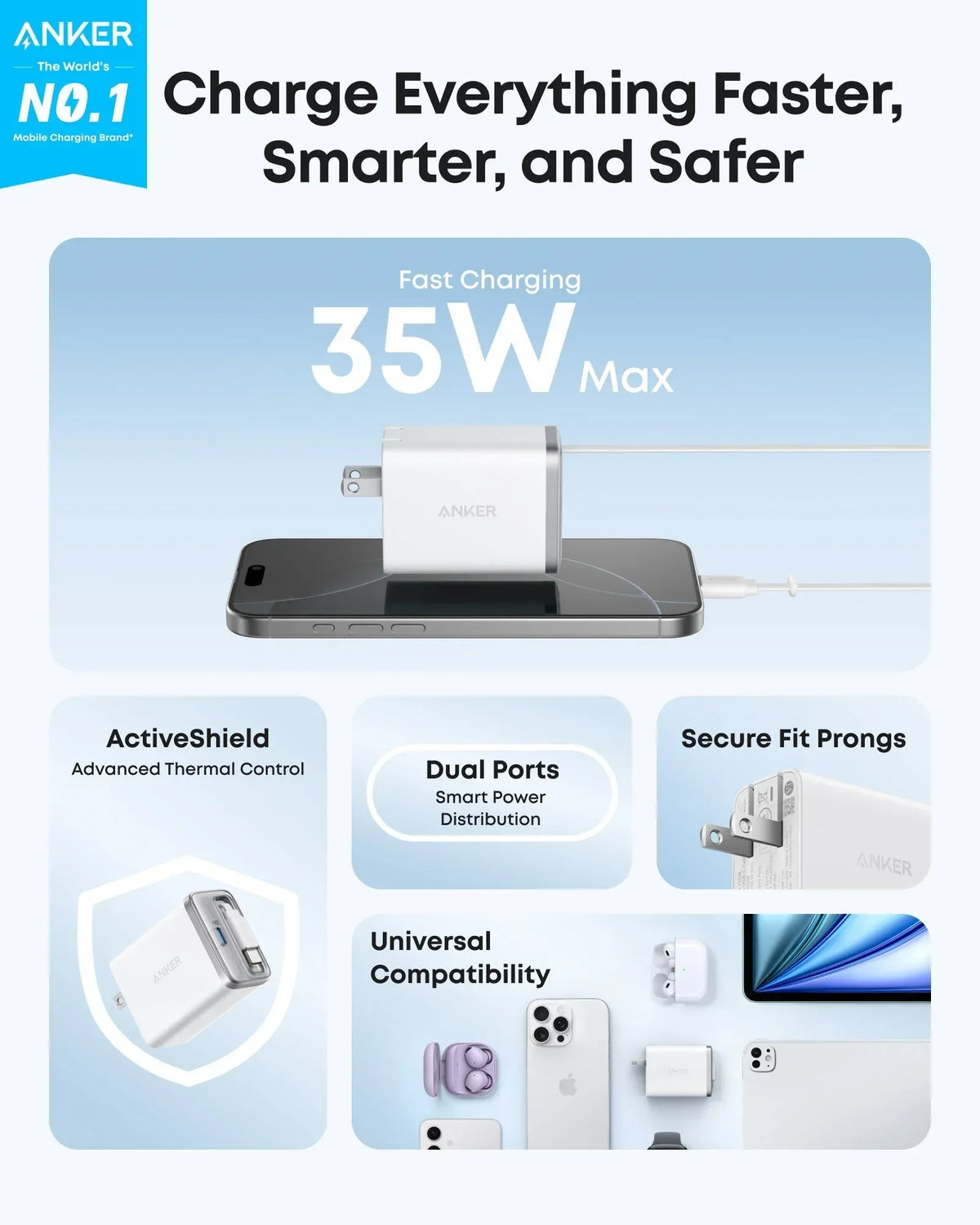 Anker Nano Charger (35W, Built-In Retractable USB-C Cable) - Trustymall