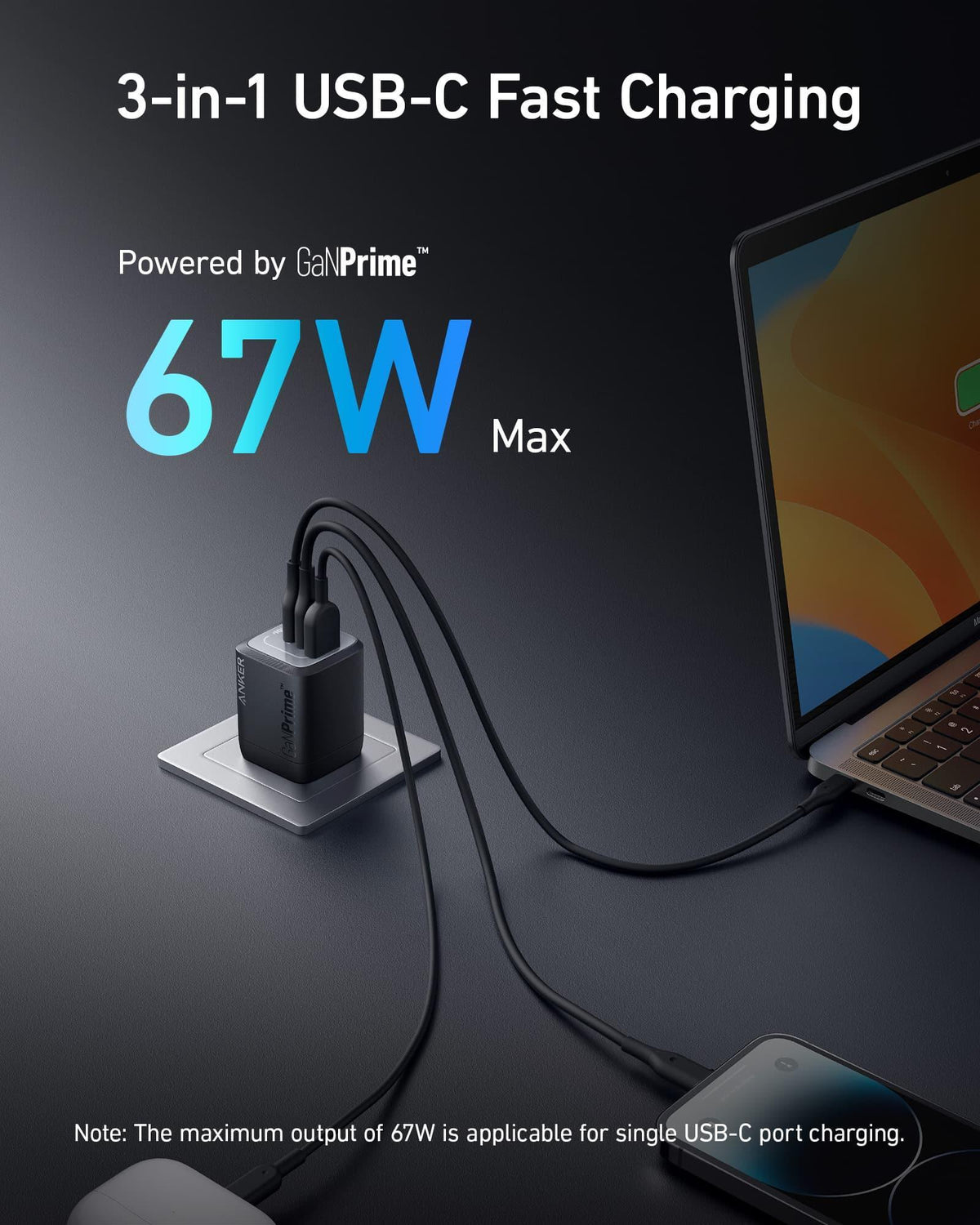 Anker Prime 67W GaN Wall Charger (3 Ports) - Trustymall